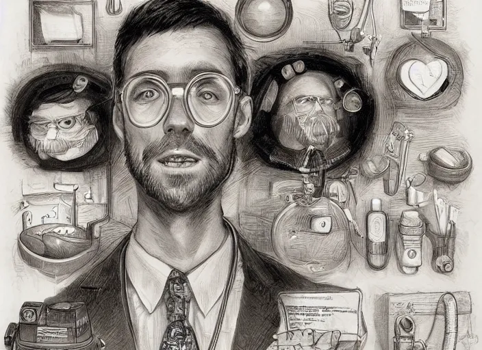 Image similar to a highly detailed nerdy portrait of a dentist, james gurney, james jean