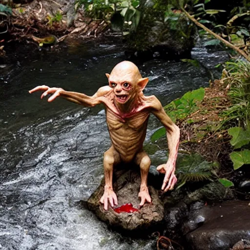 Image similar to Gollum floats on a bloody stream