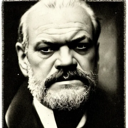 Image similar to headshot edwardian photograph of kelsey grammer, 1 9 2 0 s, sinister, evil, realistic face, 1 9 1 0 s, grainy, victorian, soft blur, by ernst haeckel