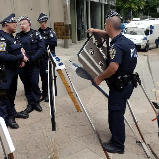 Prompt: police interviewing the world\'s largest pie