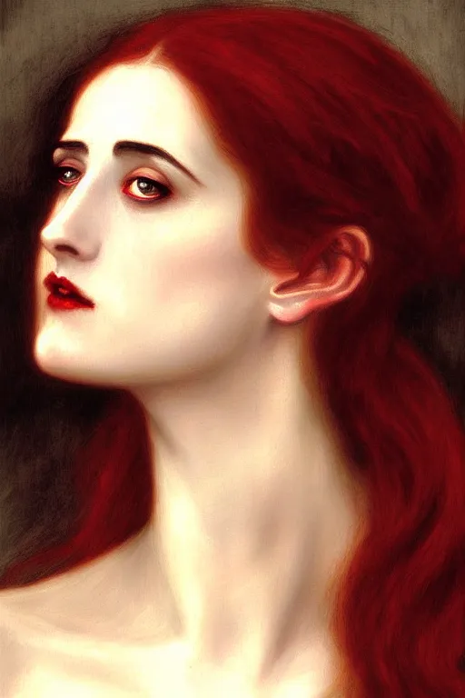 Prompt: victorian vampire eva green painting by rossetti bouguereau, detailed art, artstation