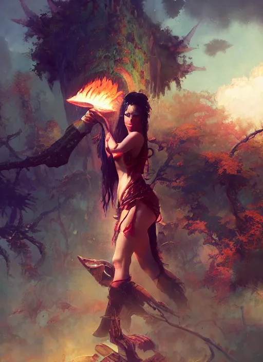 Image similar to hyper realistic photography of festival warrior curvy girl saturated colors, cinematic, vallejo, frazetta, greg rutkowski, royo, rowena morrill, juan gimenez