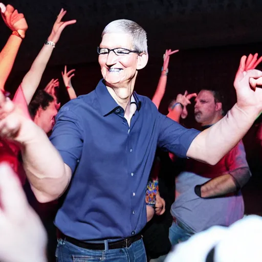 Prompt: tim cook dancing at a rave