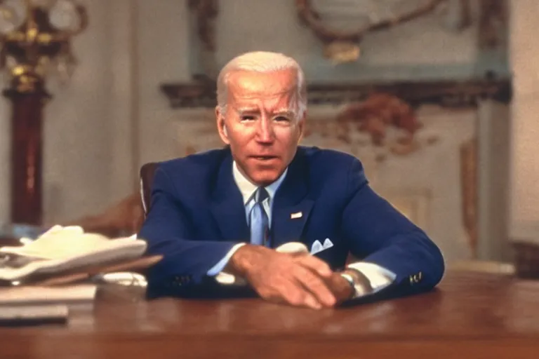 Image similar to film still frame of biden in rocky, high quality