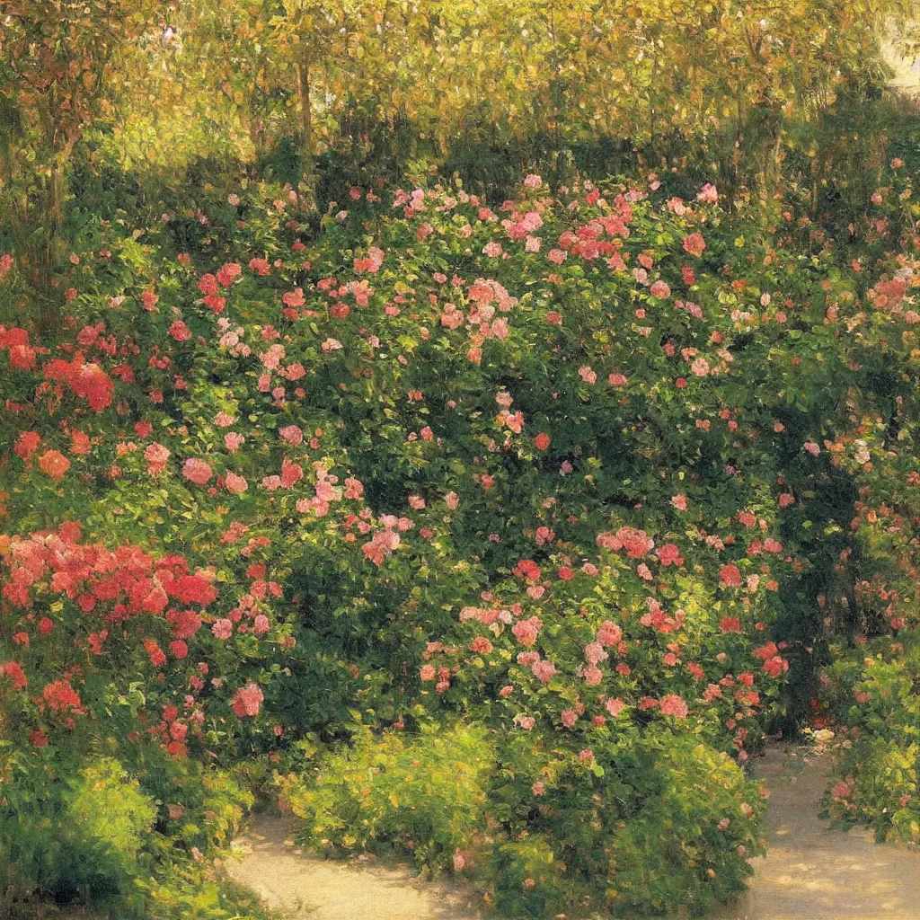 Prompt: sunlit garden by santiago rusiñol