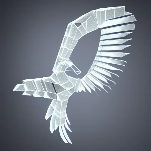 Image similar to 2 dimensional, vector, low poly, clear crystal eagle icon, black background, cgsociety, artstation, octane render