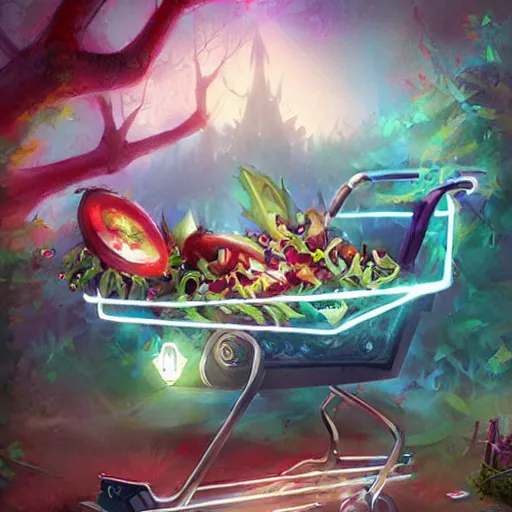 Image similar to a enchanted shopping cart by Ross Tran