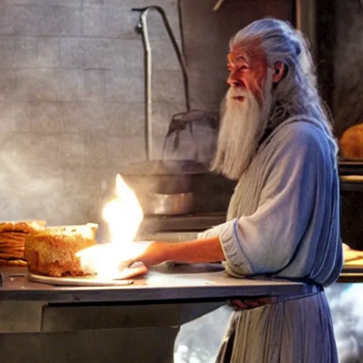 Image similar to gandalf making himself a panini