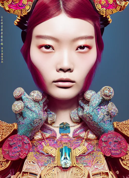 Prompt: pretty chinese model with futuristic diamonds and jewelry : : by martine johanna and simon stalenhag and chie yoshii and casey weldon and wlop : : ornate, dynamic, particulate, rich colors, intricate, elegant, highly detailed, vogue, harper's bazaar art, fashion magazine, smooth, sharp focus, 8 k, octane render,