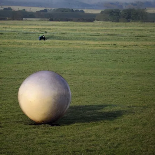 Prompt: a sphere shaped cow in a field