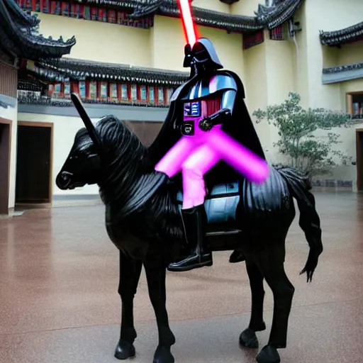 Prompt: Darth Vader riding a unicorn in China