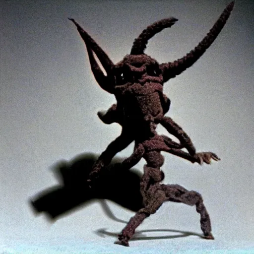 Image similar to demon, photo from the 70s, stop motion, claymation