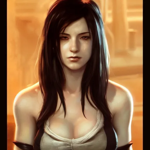Image similar to seductive Tifa Lockhart portrait, atmospheric lighting, painted, intricate, highly detailed by Leesha Hannigan, Ross Tran, Thierry Doizon, Kai Carpenter,Ignacio Fernández Ríos