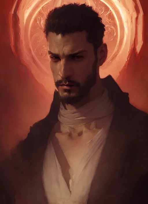 Prompt: Portrait of the most handsome maniac man, intricate, elegant, highly detailed, artstation, concept art, smooth, sharp focus, illustration, art by and greg rutkowski and orientalism and bouguereau