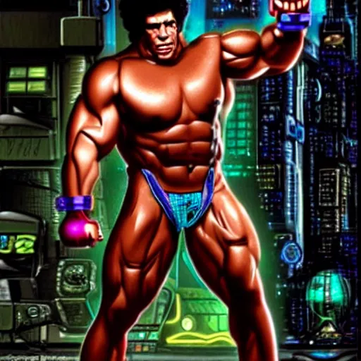 Image similar to lou ferrigno cyberpunk hercules