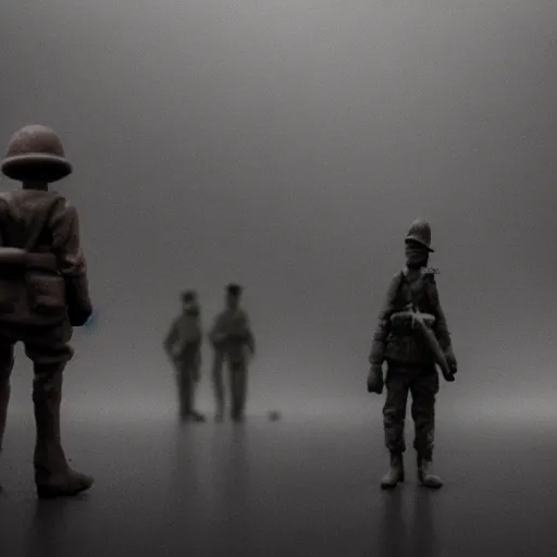 Prompt: the world war 3, surrealistic detailed claymation art, dark, moody, foggy