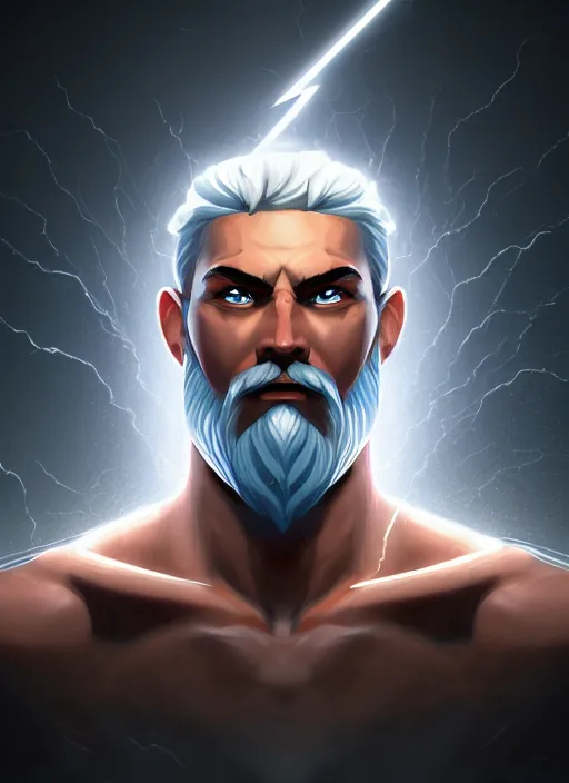 Image similar to the god zeus, lightning, portrait, sharp focus, digital art, concept art, dynamic lighting, subsurface scattering, photoreal, trending on artstation, by emylie boivin 2. 0, rossdraws 1. 0