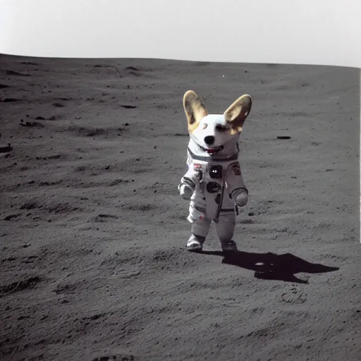 Image similar to daguerrotype of a corgi astronaut on the moon, award - winning photograph, vintage, stunning