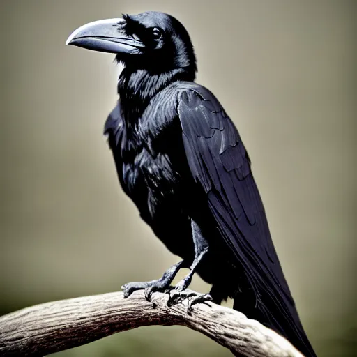 Prompt: raven sitting on a branch. highly detailed. dramatic lighting.