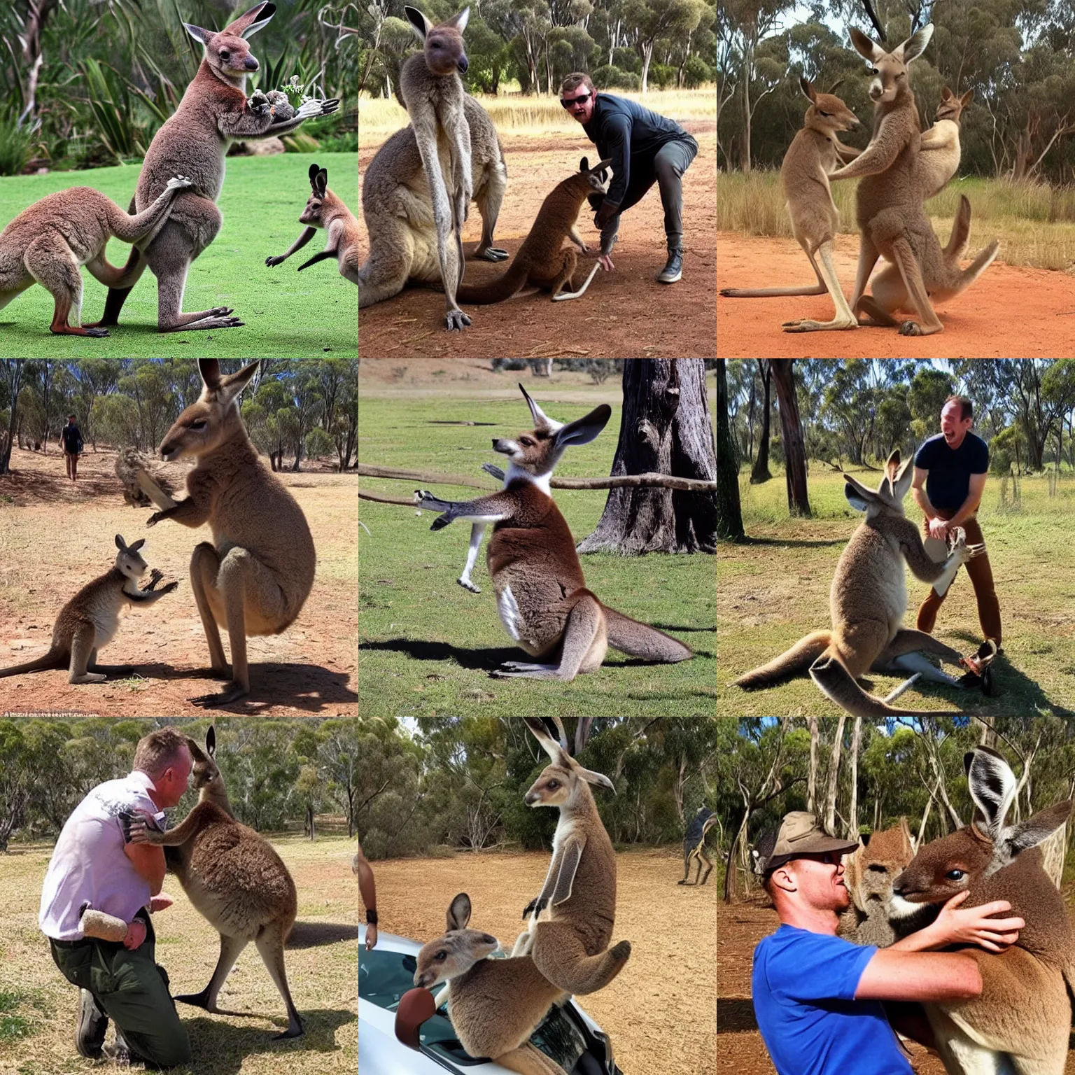 Prompt: aussie shitposter being attacked by kangaroo
