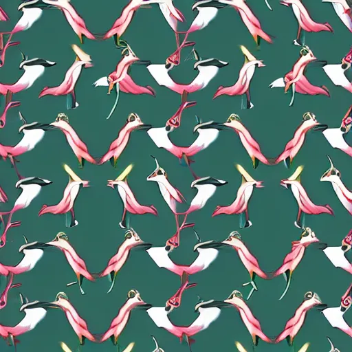 Prompt: fabric pattern of stylized minimalistic cranes