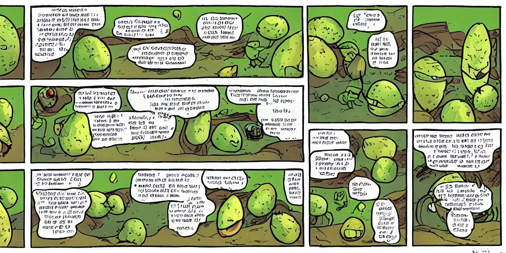 Image similar to a 3 panel comic strip about avocadoes in space, style of bill watterson