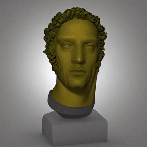 Image similar to a neon ring over the neck renaissance statue head, 3 d render