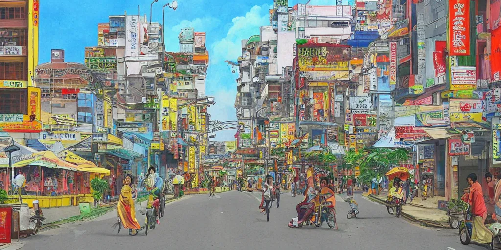 Image similar to colombo sri lankan city street, art by Hayao Miyazaki