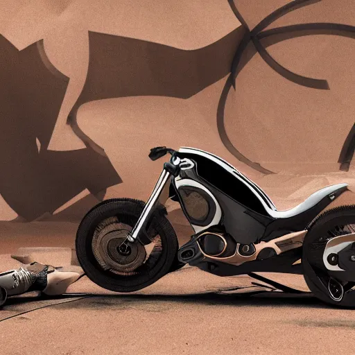 Image similar to arch motorcycle concept by keanu reeves, unreal engine 5, ray tracing, desert background, high detailed