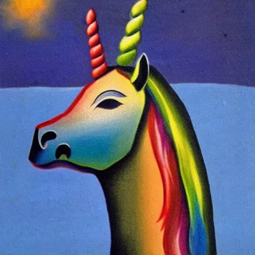 Image similar to A unicorn with rainbow color by Salvador Dali