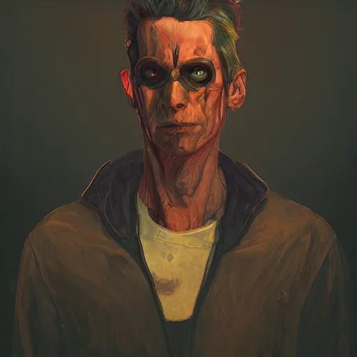 Prompt: a portrait of a half bat half man, back lighting, horror, digital art, in the style of greg rutkowski, simon stalenhag, egon schiele,