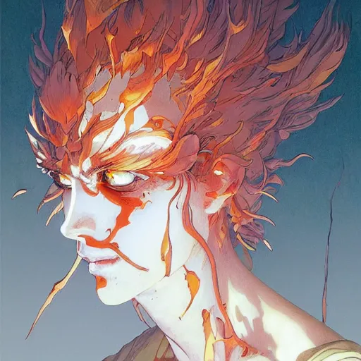 Prompt: prompt : flames and blades character portrait soft light painted by james jean and katsuhiro otomo and erik jones, inspired by evangeleon anime, smooth face feature, intricate oil painting, high detail illustration, sharp high detail, manga and anime 1 9 9 9