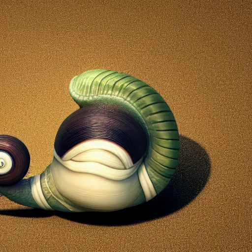 Prompt: a snail dressed up like a little Japanese boy, 8k Hyperreal, octane render