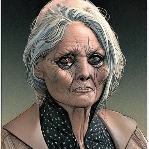 Prompt: a beautiful portrait of a futuristic old woman Travis Charest style