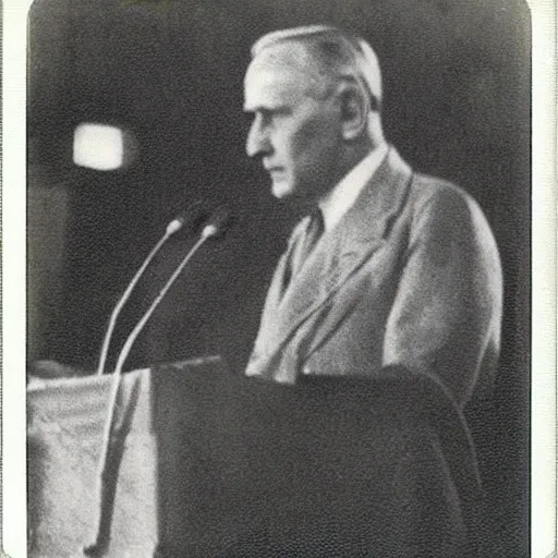 Image similar to a Polaroid photo of Rome Speech in 1930 by Benito