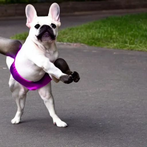 Prompt: A French Bulldog ballet dancer