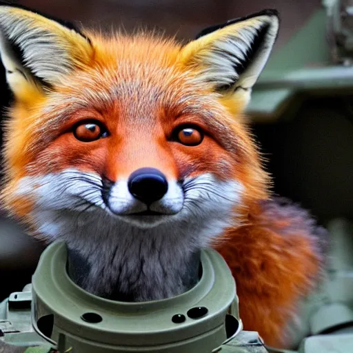 Image similar to a fox with the head of a tank turret