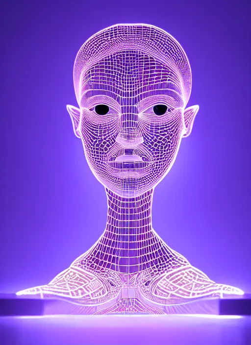Image similar to ( isometric view, 3 d printed extruded filiment, beautiful woman queen chess piece, bioluminescence, beautiful face, reflection of led lights, intricate detail, futuristic, very detailed, highly detailed background, sharpfocus, photorealism, soft diffuse autumn lights, some sun light ray, dark room wall, canon 5 d 5 0 mm lens