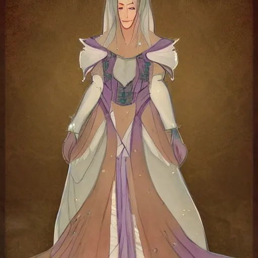 Image similar to concept art for a LARP costume, long layered robes decorated with constellation patterns, light pastel color scheme, long sleeves, elegant, graceful, serene, refined, poised, focused, subtle, poise