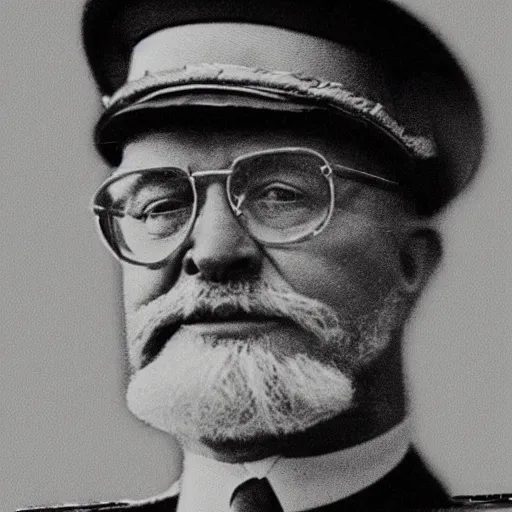 Prompt: colonel saunders as dictator, vintage photograph, old, monochrome, slightly blurry, vintage effect, grain effect