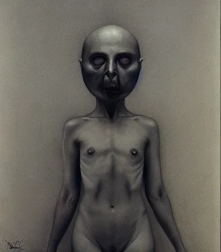 Prompt: a high quality, high detail, photorealistic portrait by diane arbus and zdzisław beksinski, intensly emotional