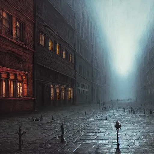 Prompt: A beautiful painting of a gothic city street similar to Bloodborne by Zdzisław Beksiński and Simon Stålenhag,In style of digital illustration art,Rembrandt lighting,Ray tracing,hyper detailed,sharp focus,Soft light.4k