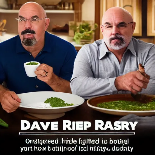 Image similar to Dave Ramsey eating a bowl of cooked lentils, unhappy, dirty house, wearing dirty clothes, realistic, 4K, highly detailed,