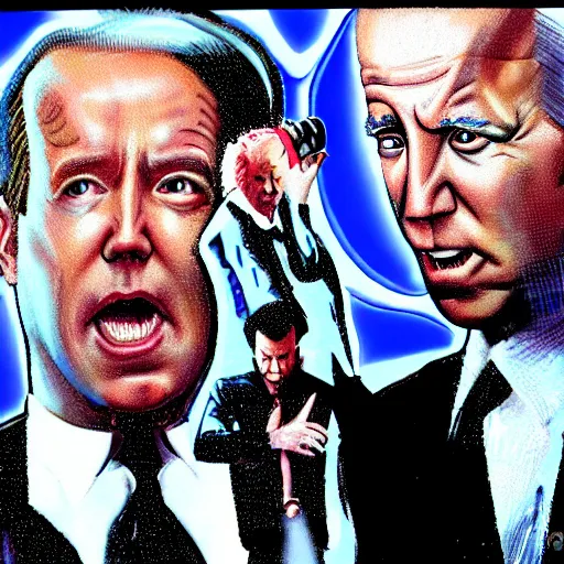 Prompt: matrix style painting of alex jones rap battling joe biden