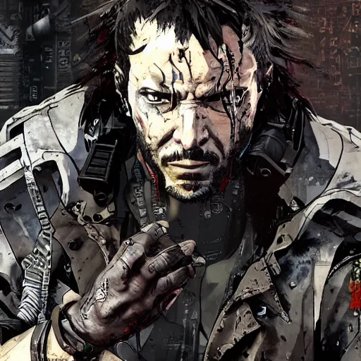 Image similar to a post-apocalyptic cyberpunk grimdark martial artist in the style of leonard boyarsky in the style of Yoji Shinkawa detailed realistic HD 8k High Resolution