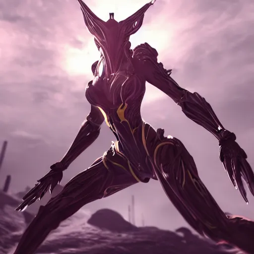 Prompt: beautiful and stunning giant female warframe, looming over camera pov, about to step on pov, slick elegant design, sharp claws, detailed shot, feet and hands, highly detailed art, epic cinematic shot, realistic, professional digital art, high end digital art, DeviantArt, artstation, Furaffinity, 8k HD render, epic lighting, depth of field