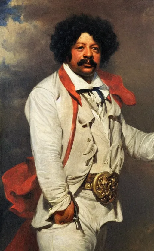 Image similar to Portrait of Alexandre Dumas, oil on canvas, highly detailed, by Delacroix, 8k