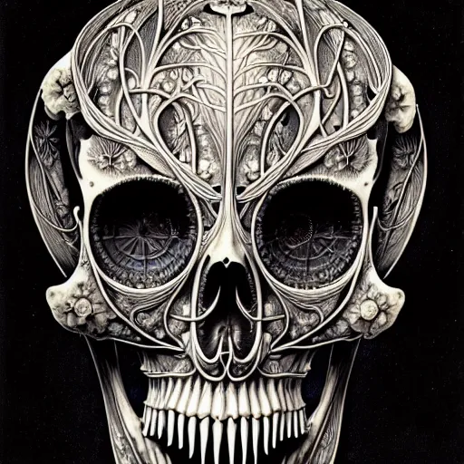 Image similar to art forms of nature by ernst haeckel, memento mori by arthur rackham, ornate antique porcelain beautiful skull mask, ultrasharp, photorealistic, hyperdetailed, octane render, polished, art nouveau, neo - gothic, gothic, intricate ornamental organic filigree, art nouveau botanicals, art forms of nature by ernst haeckel, horizontal symmetry, symbolist, visionary