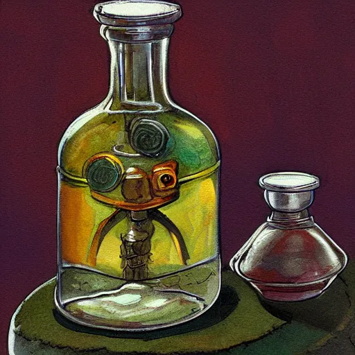 Prompt: painting of one health potion, closeup, fantasy, by tony diterlizzi