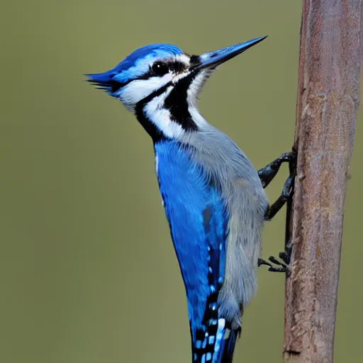 Prompt: a blue woodpecker